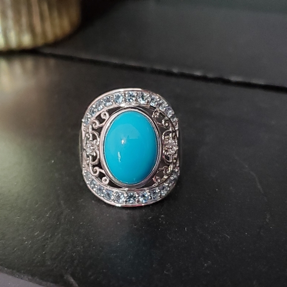 Sterling Turquoise Blue Topaz Ring 7.25 - Picture 3 of 15